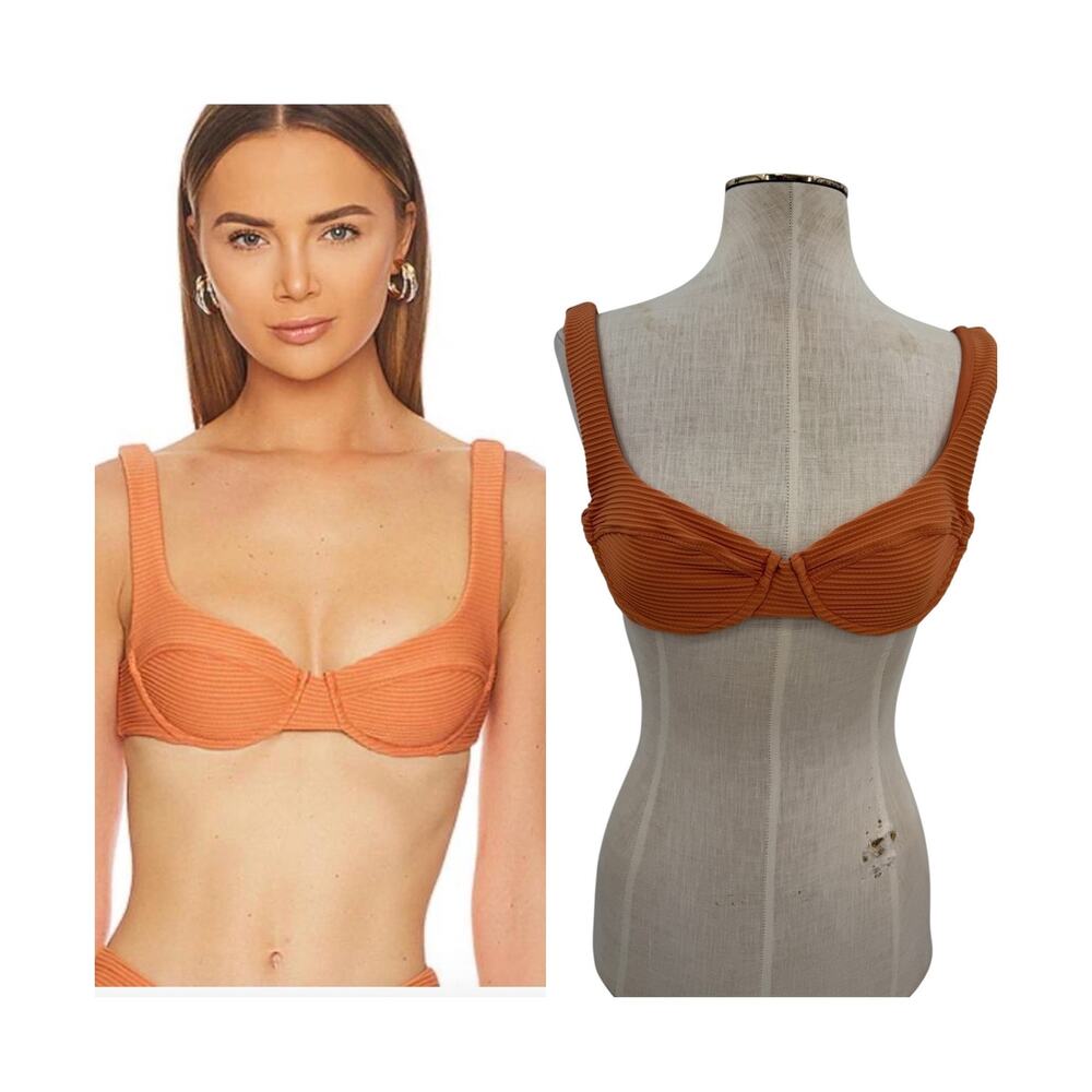 L*Space Nikita Ribbed Underwire Bikini Top Burnt Sienna Tie Back‎ Swim Medium
